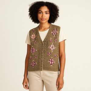 Vintage Northern Isle Sweater Womens S Green Handknit Ethnic‎ Cottagecore Vest